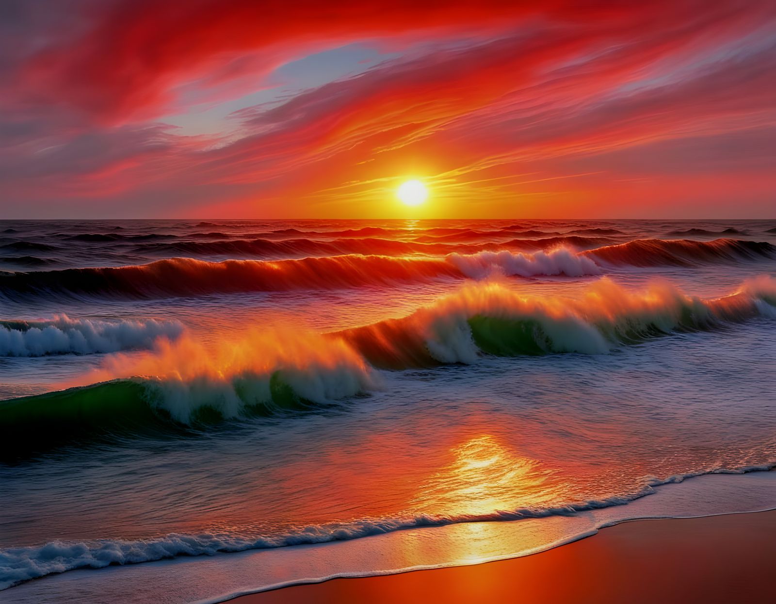 Red Ocean Sunrise with Shimmering Light