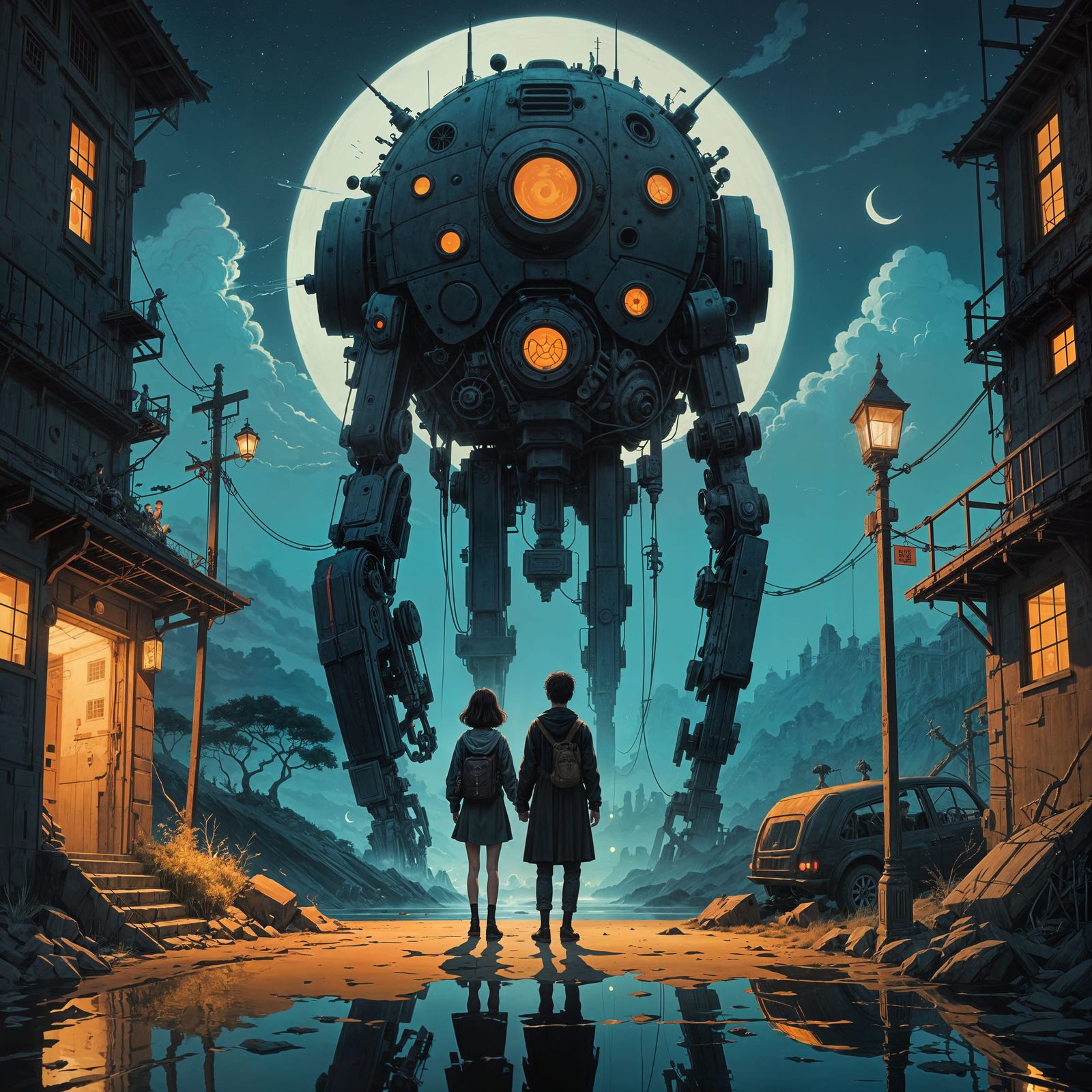 Couple at Crossroads in Dark Fantasy Style