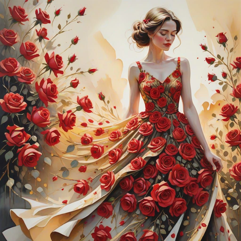 Rose Dress: A Gouache Painting in Whimsical Style