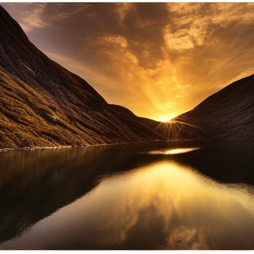 Sunlit Fjord Landscape in Oil Painting Style