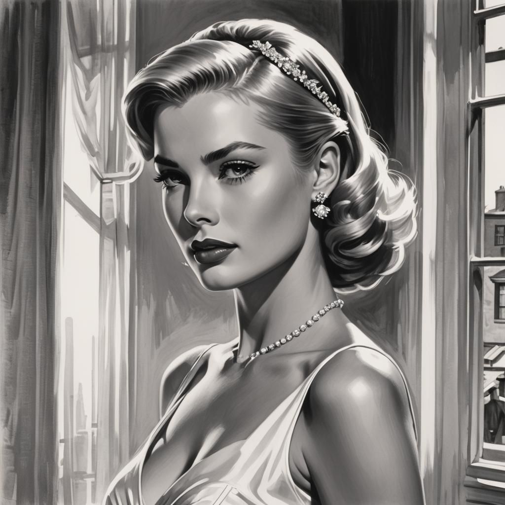 Grace Kelly Portrait in Golden Age Comic Style