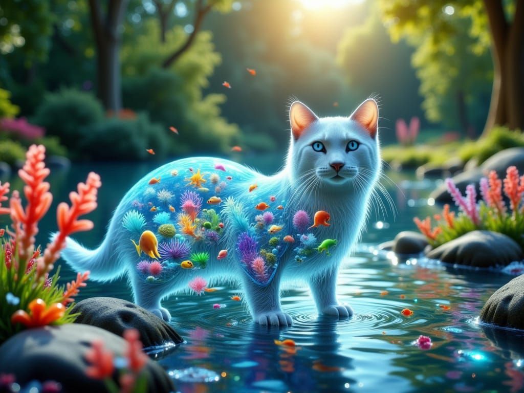 Enchanted Summer Feline in Bioluminescent Hues
