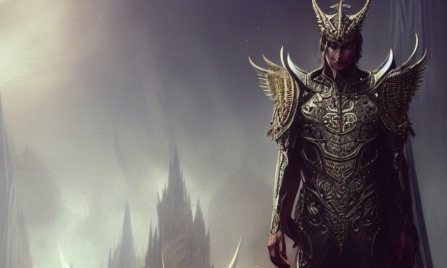 Lucifer in Cyberpunk Armor with Gold Filigree