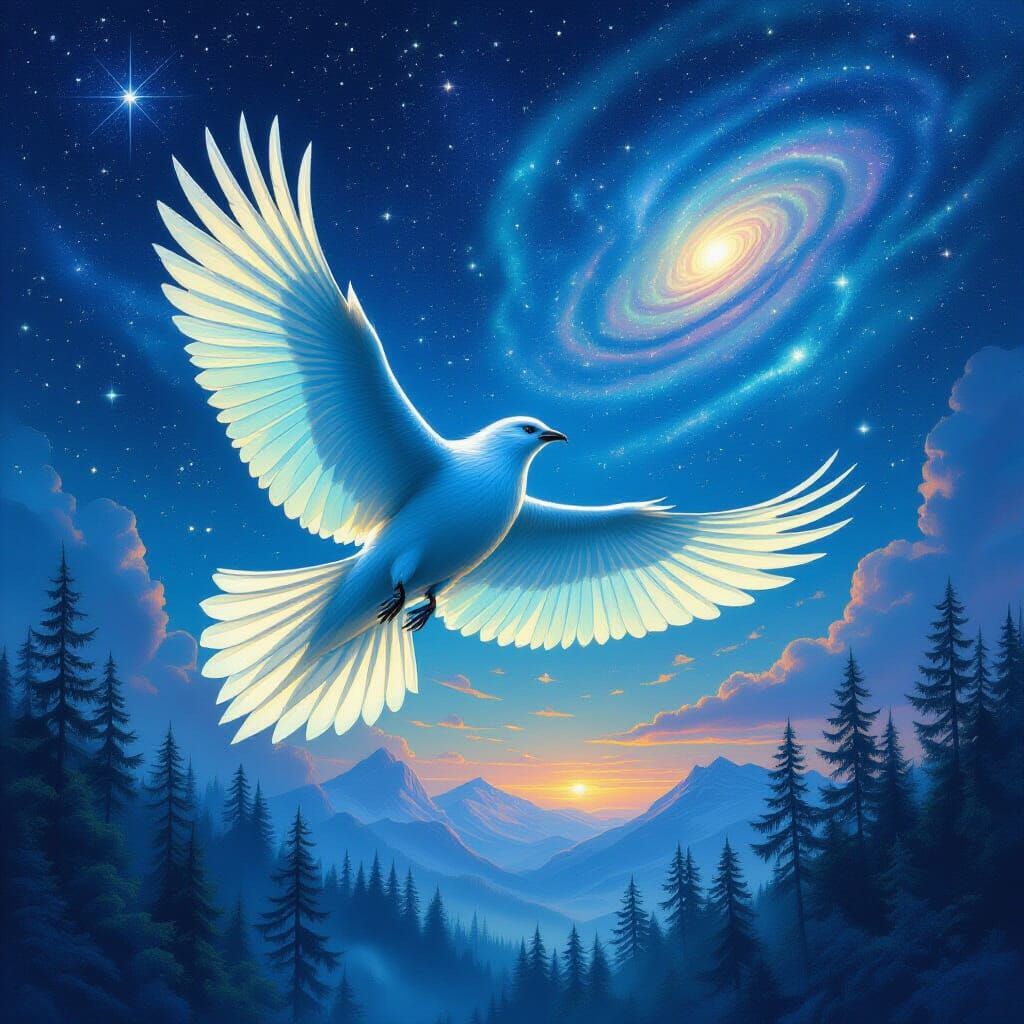 Aurora Bird Soaring Through Starry Galaxy