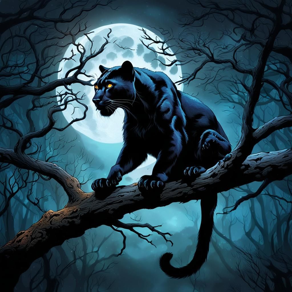 Mystical Moonlit Panther in Dark Fantasy Style