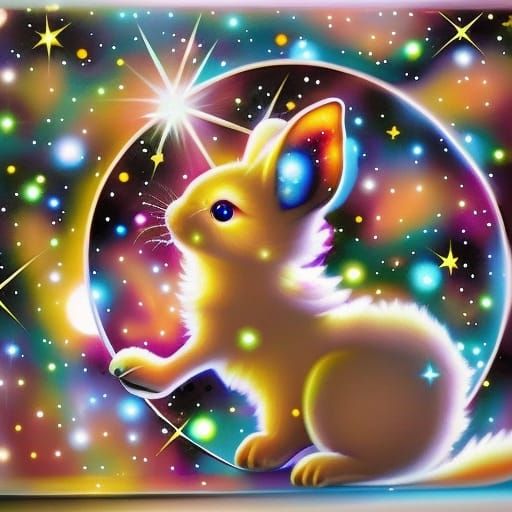 Cute Bunny Sleeping on Nebula Crescent Moon