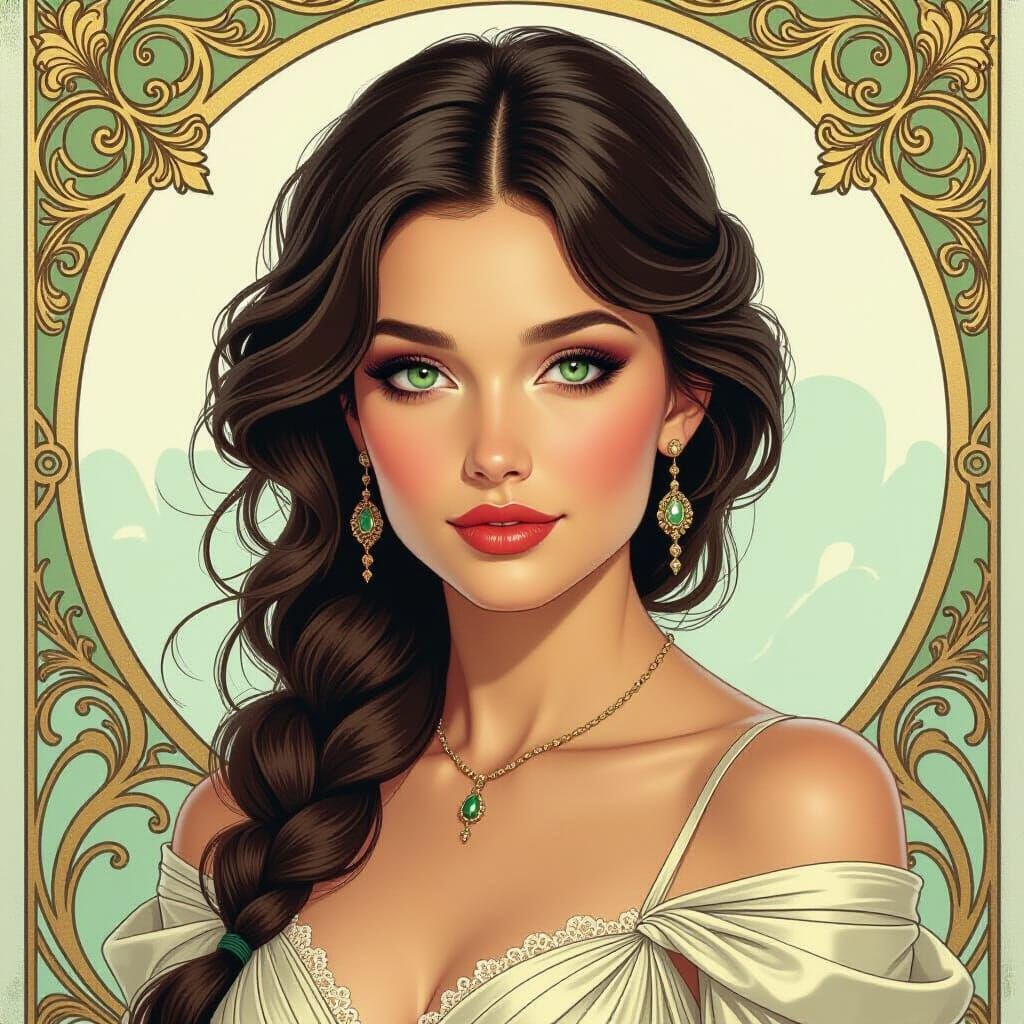Woman with Piercing Eyes in Art Nouveau Style