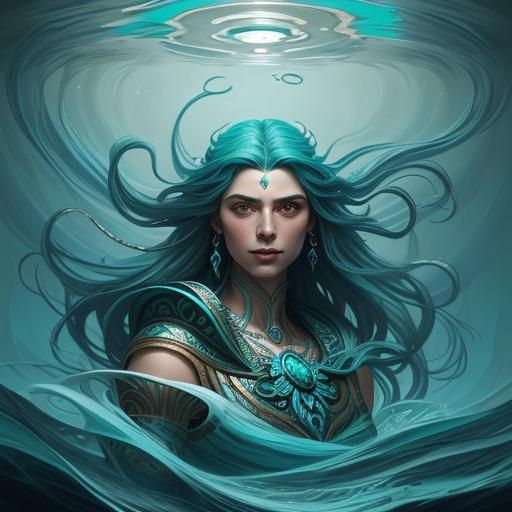 Achelous: Greek Goddess in Surreal Art Nouveau Style