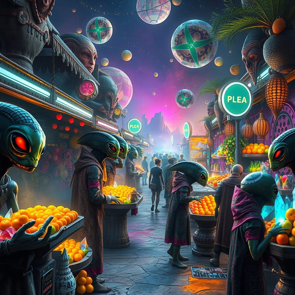Bustling Alien Market in Sci-Fi Style