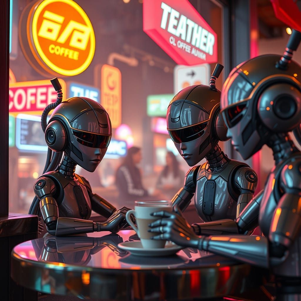 Retro Futuristic Androids in Cyberpunk City