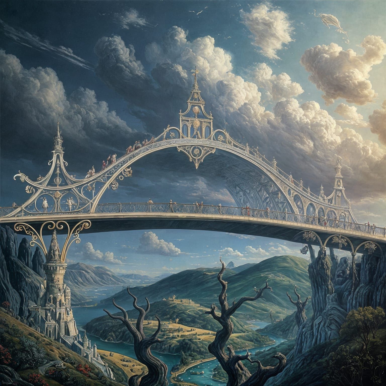 Fantasy Bridge to the Kingdom of Fairies in Surrealist Style