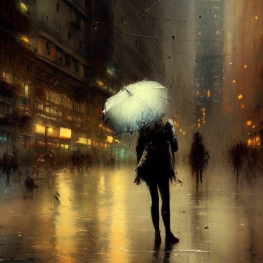 Sinister Ghost in Cityscape with Umbrella