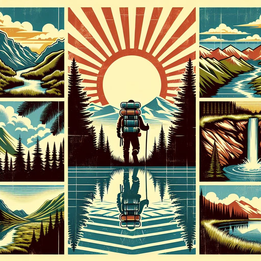 Vintage-Style Nature Adventure Multi-Panel Art