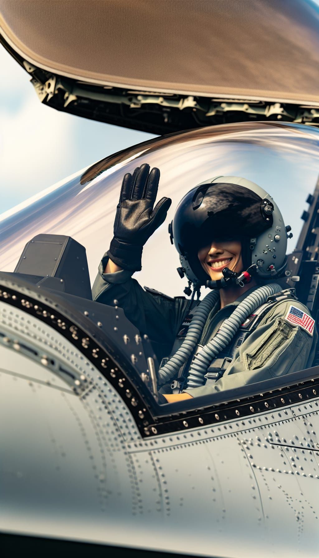 Jet Fighter Pilot Waving from Canopy