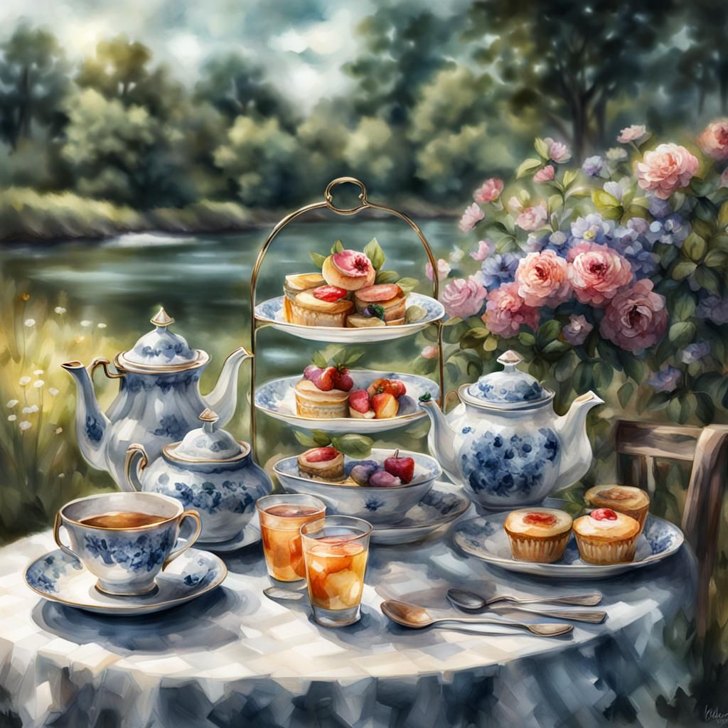 Summertime Tea Party: Digital Watercolor Illustration
