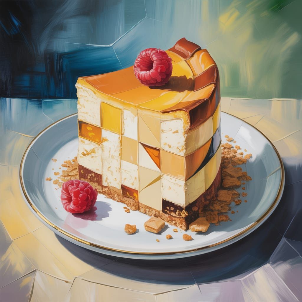 Cubist Cheesecake Painting in Art Deco Style