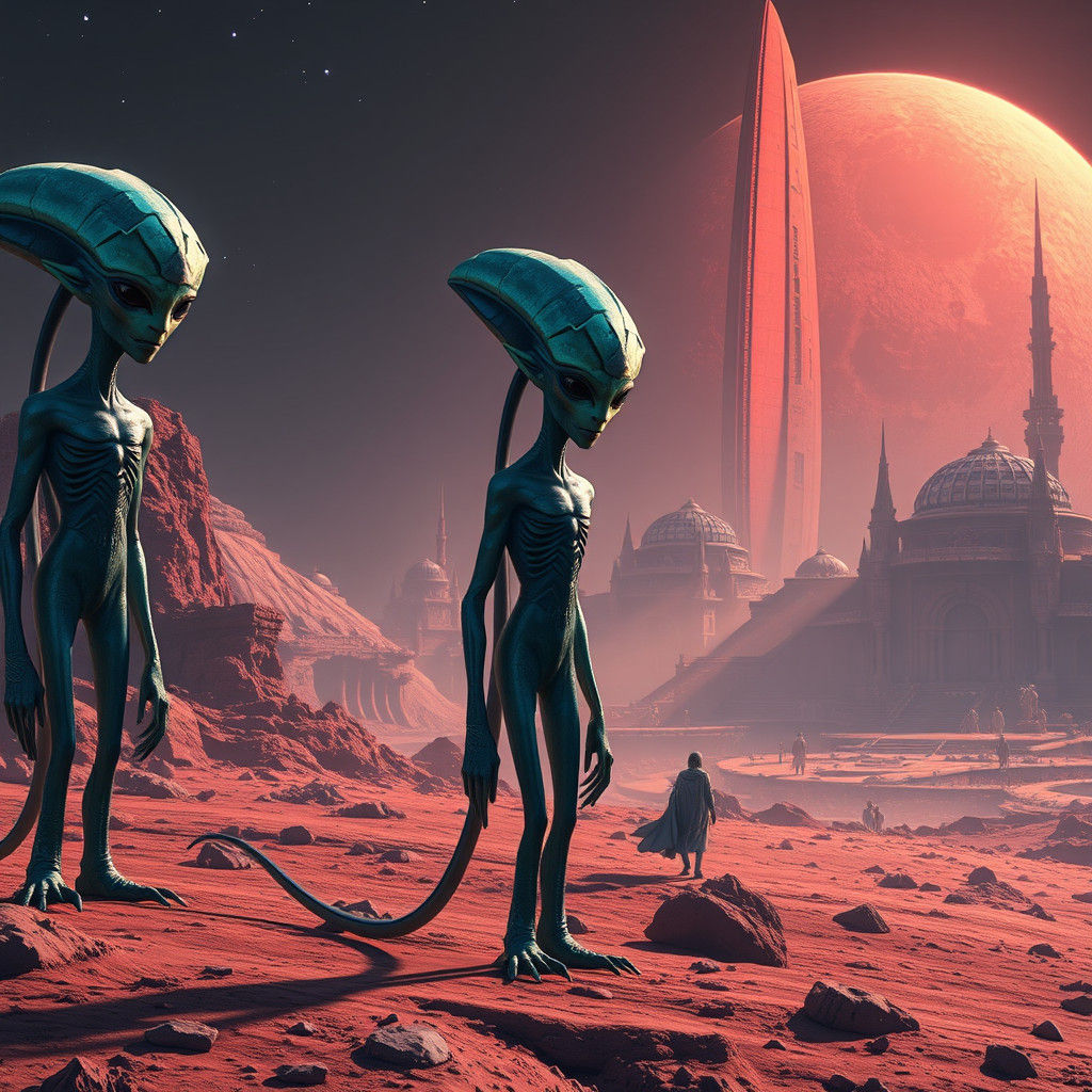 Aliens on Moon with Spaceship in Photorealistic Style