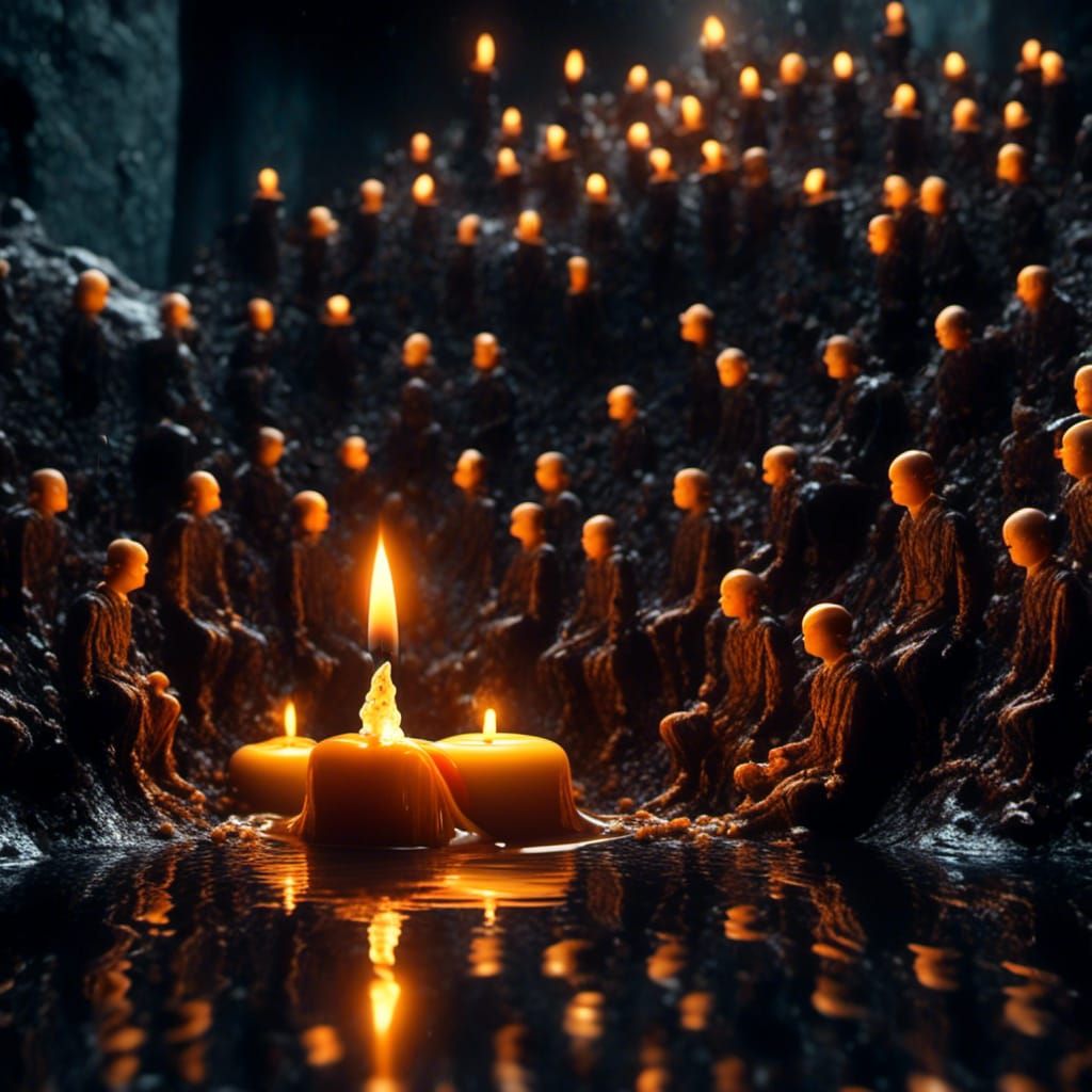 Surreal Candle Melting with Wax People