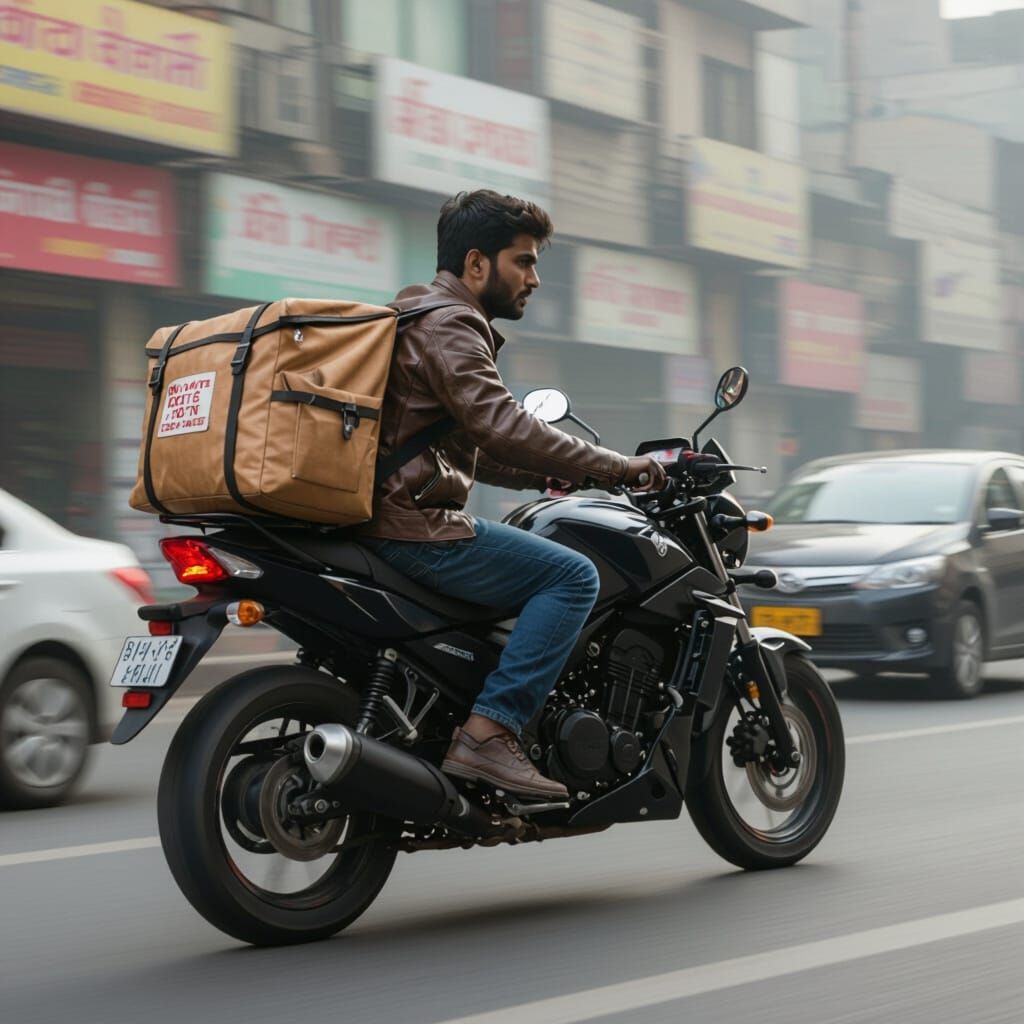 Bangladeshi Man on Motorbike Delivering in Dhaka