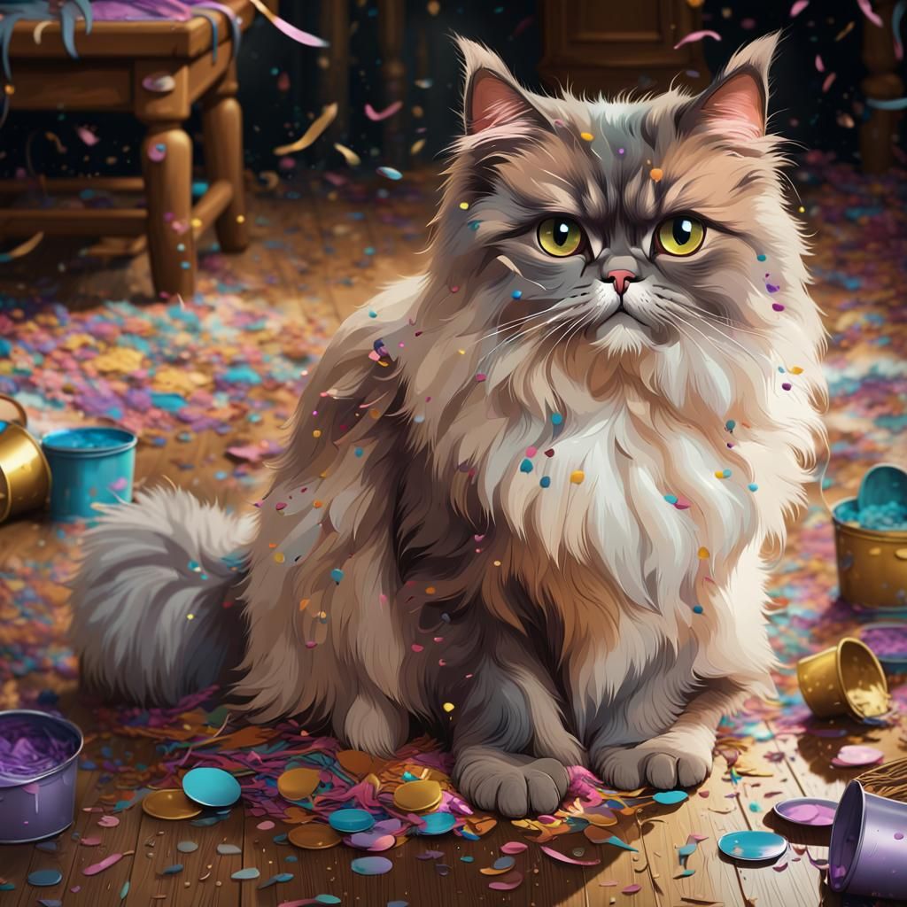 Persian Cat in Confetti Fantasy: Hyperdetailed Art