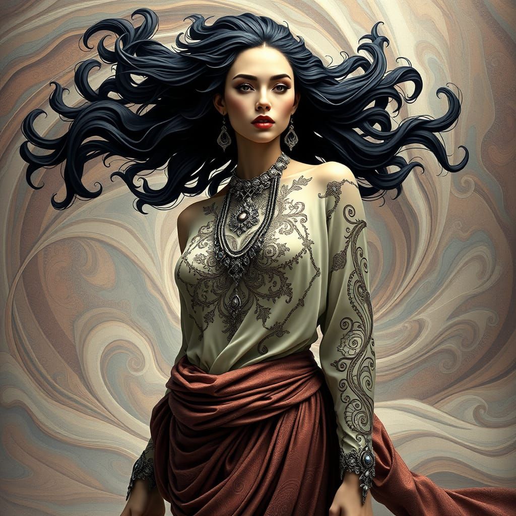 Woman in Fractal Landscape, Surrealist Style