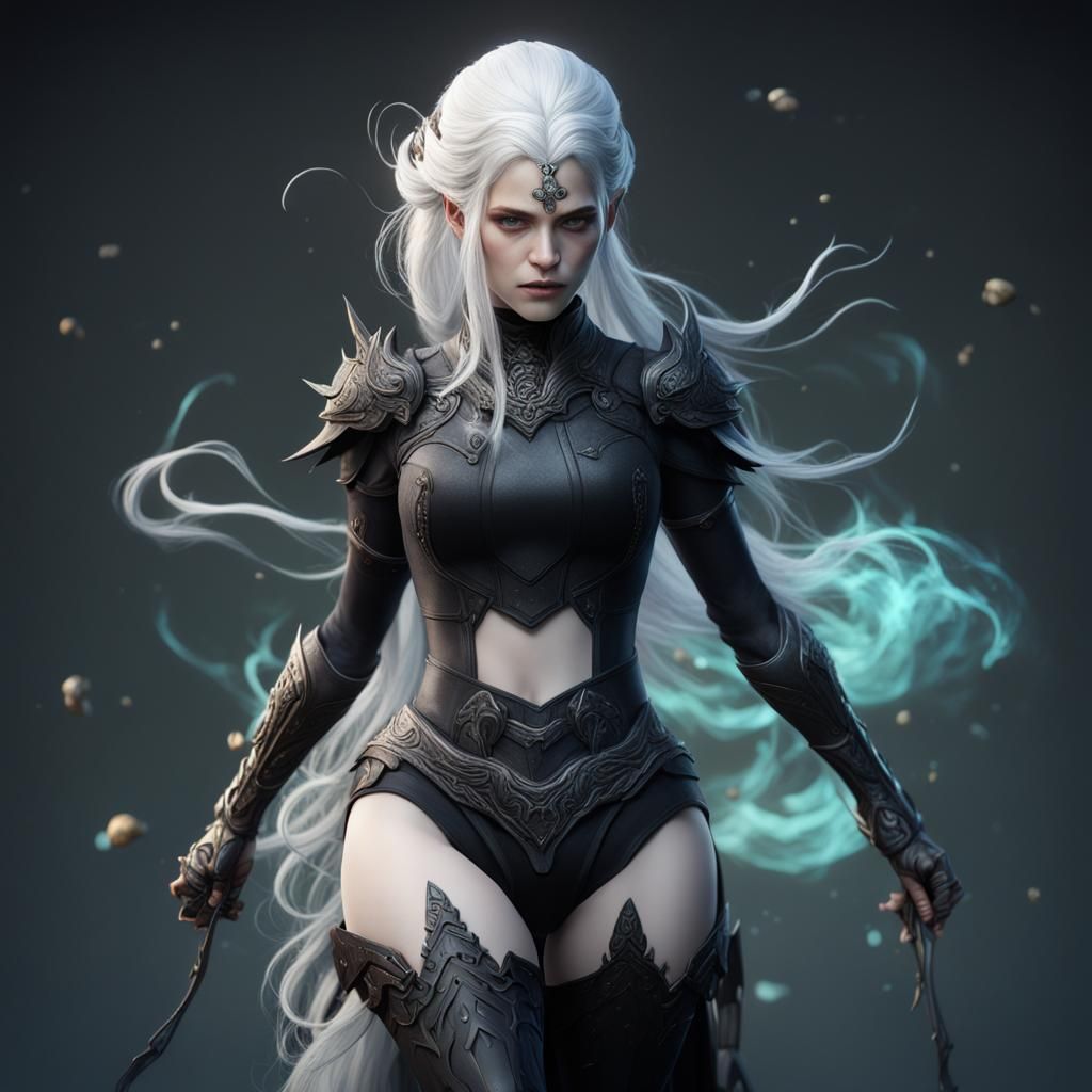 Fantastical Long White Hair in Detailed Digital Painting