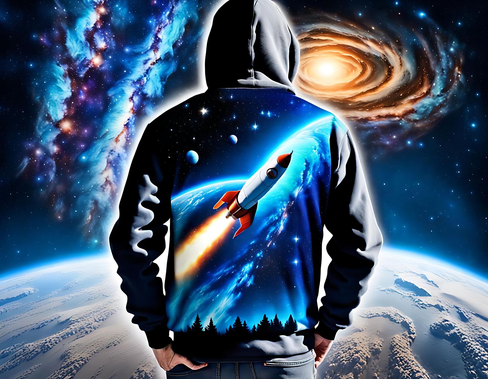 Milky Way Galaxy Sweatshirt with Rocket Trail
