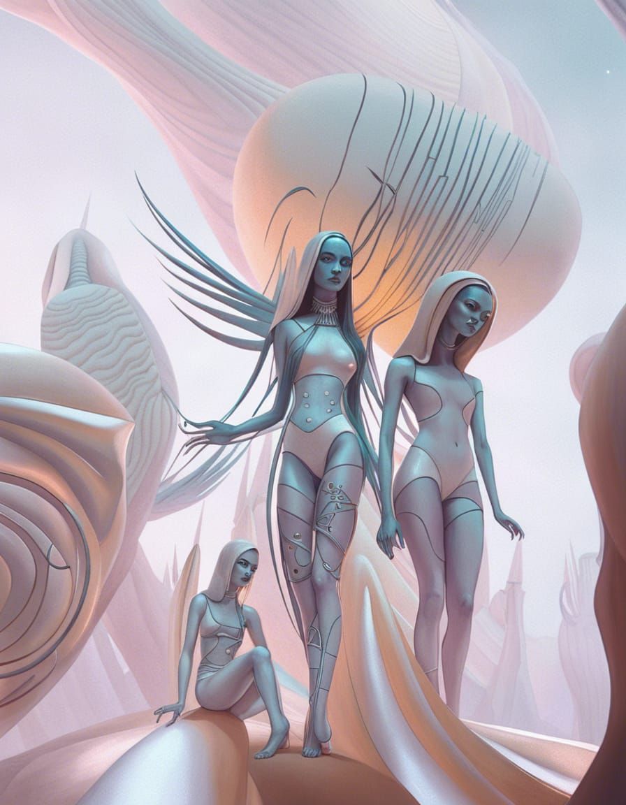Futuristic Alien Fashion Show in Hyperrealistic Style