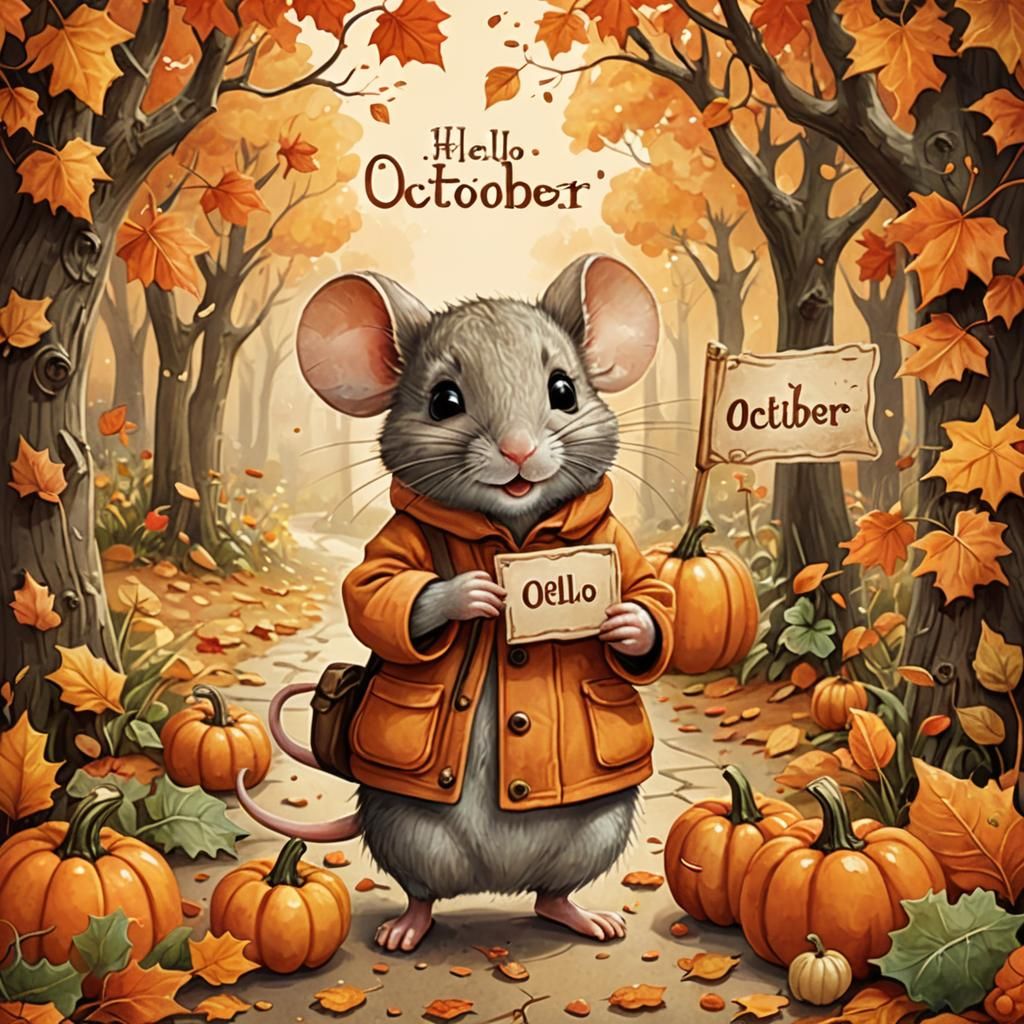 Mouse Welcomes October: A Whimsical Fall Scene
