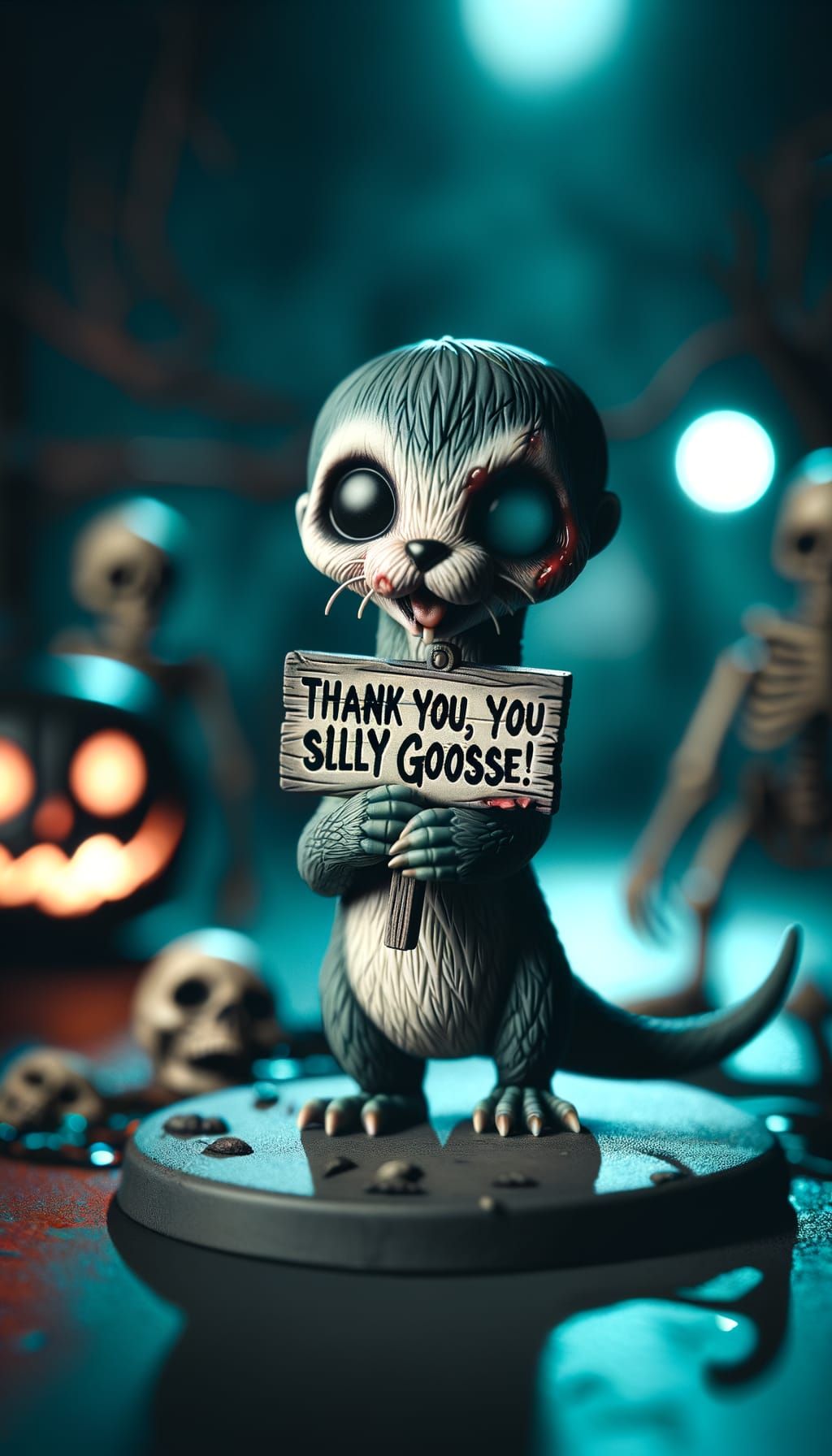 Creepy Cute Chibi Otter Holding Thank You Sign