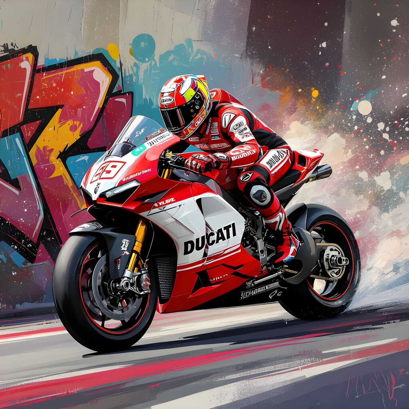 Ducati Race Bike in Graffiti Splash Art Style