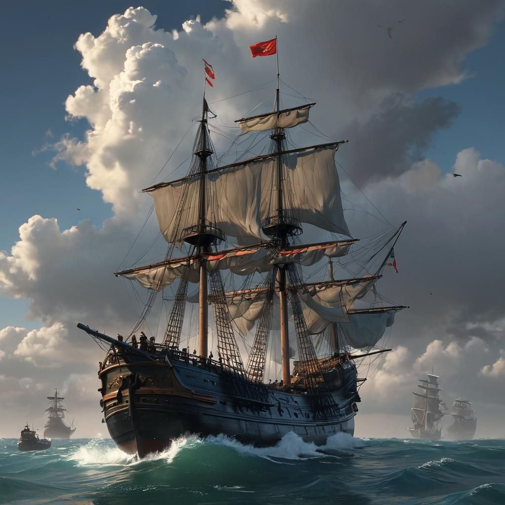 Haunted Pirate Ship Against Gigantic Green Moon