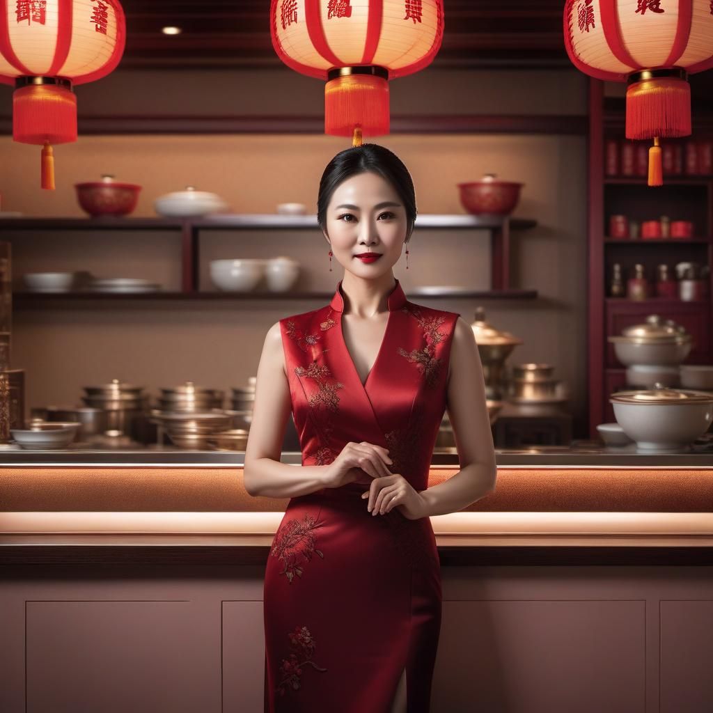 Wealthy Chinese Lady in Restaurant Kitchen