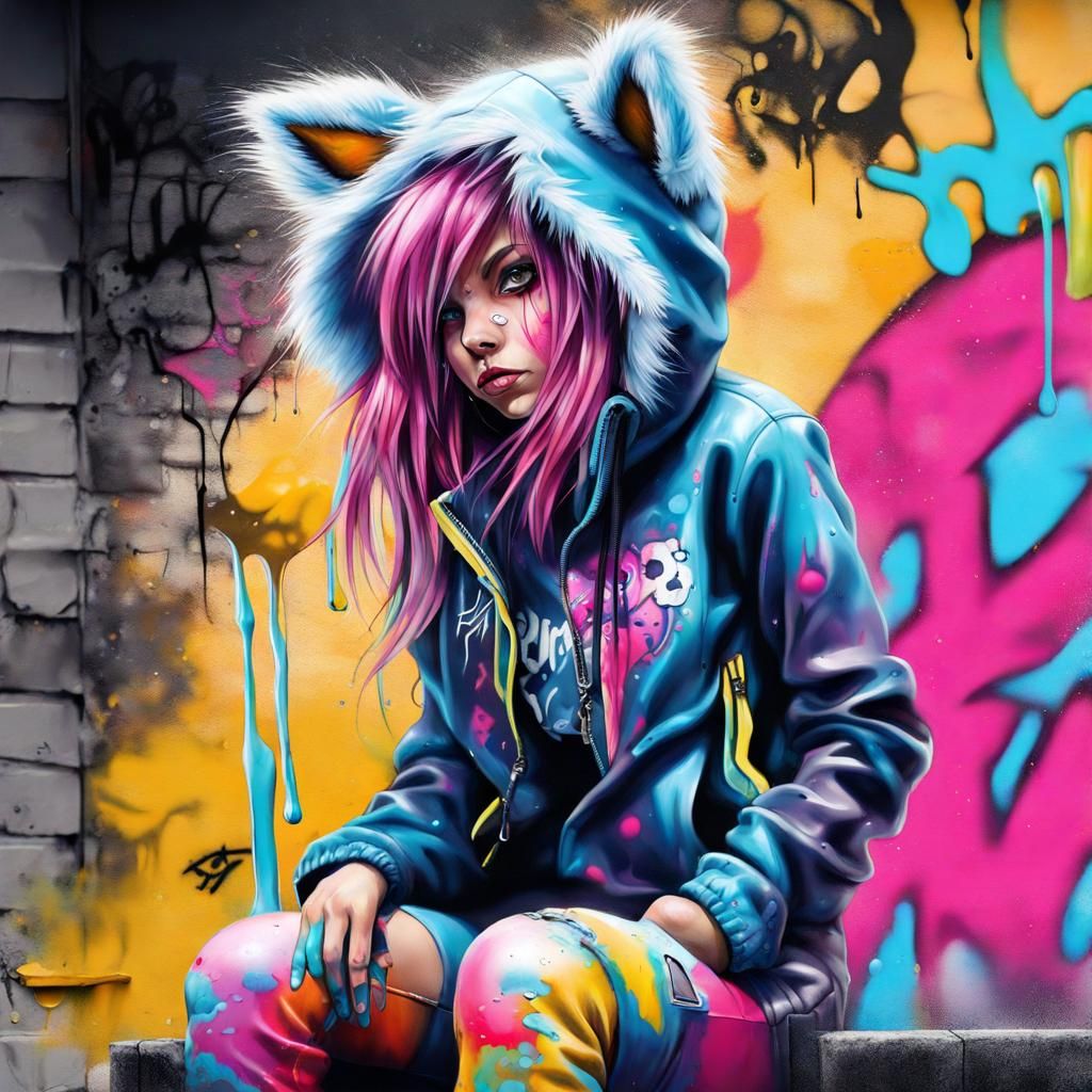Furry Girl in Latex Graffiti Art