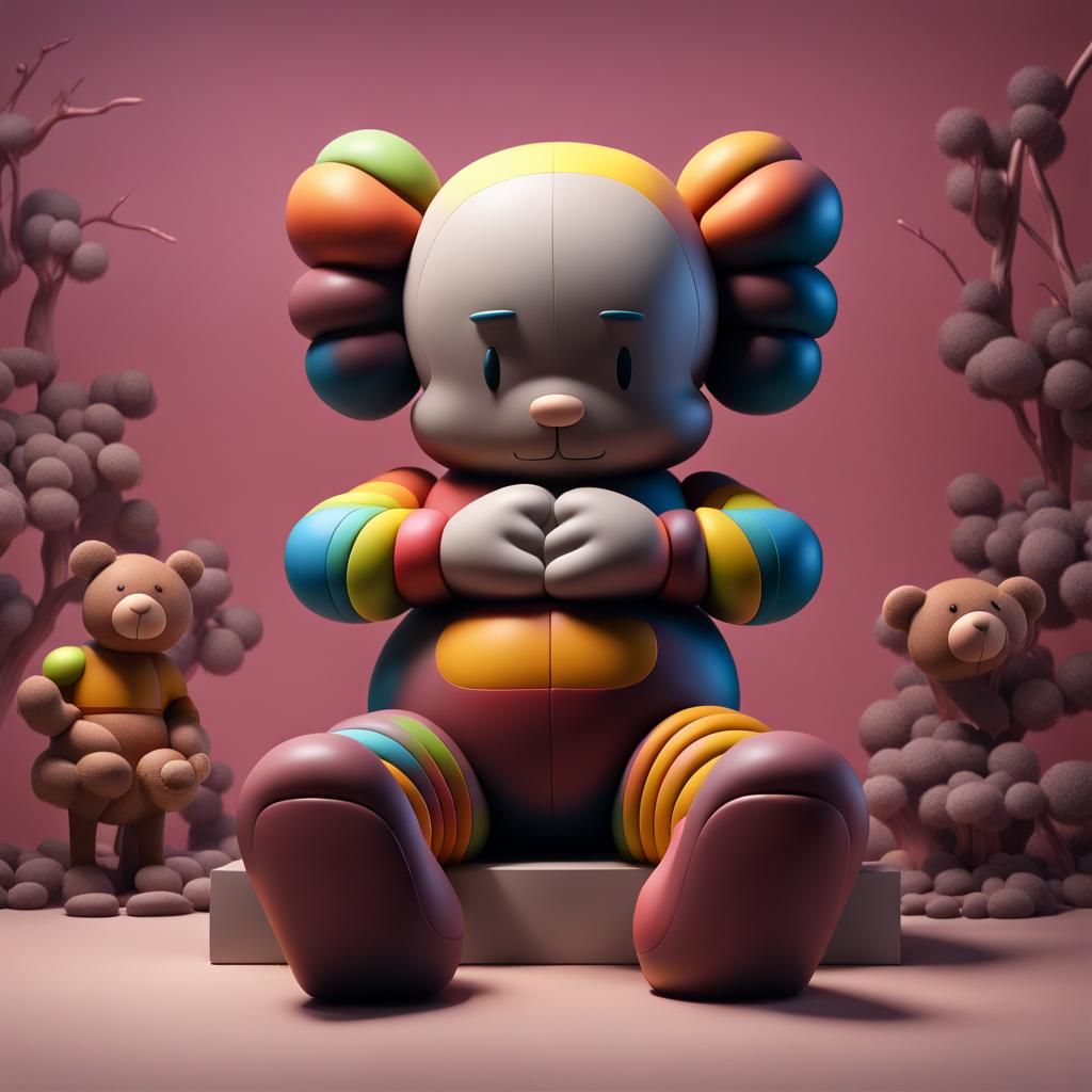Kaws-Inspired Bear Figure in T-Pose, Digital Art