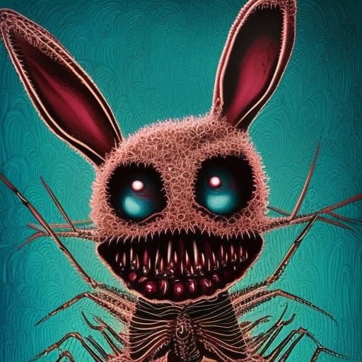 Eerie Arachnid Easter Bunny: Sci-Fi Horror Art