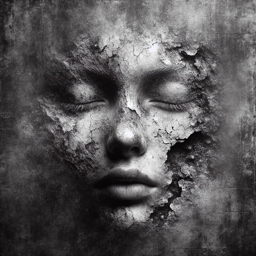 Weathered Portrait in a Decaying Landscape