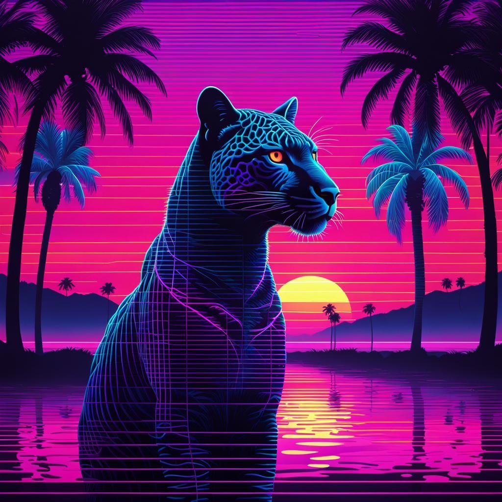 Neon Vaporwave Panther