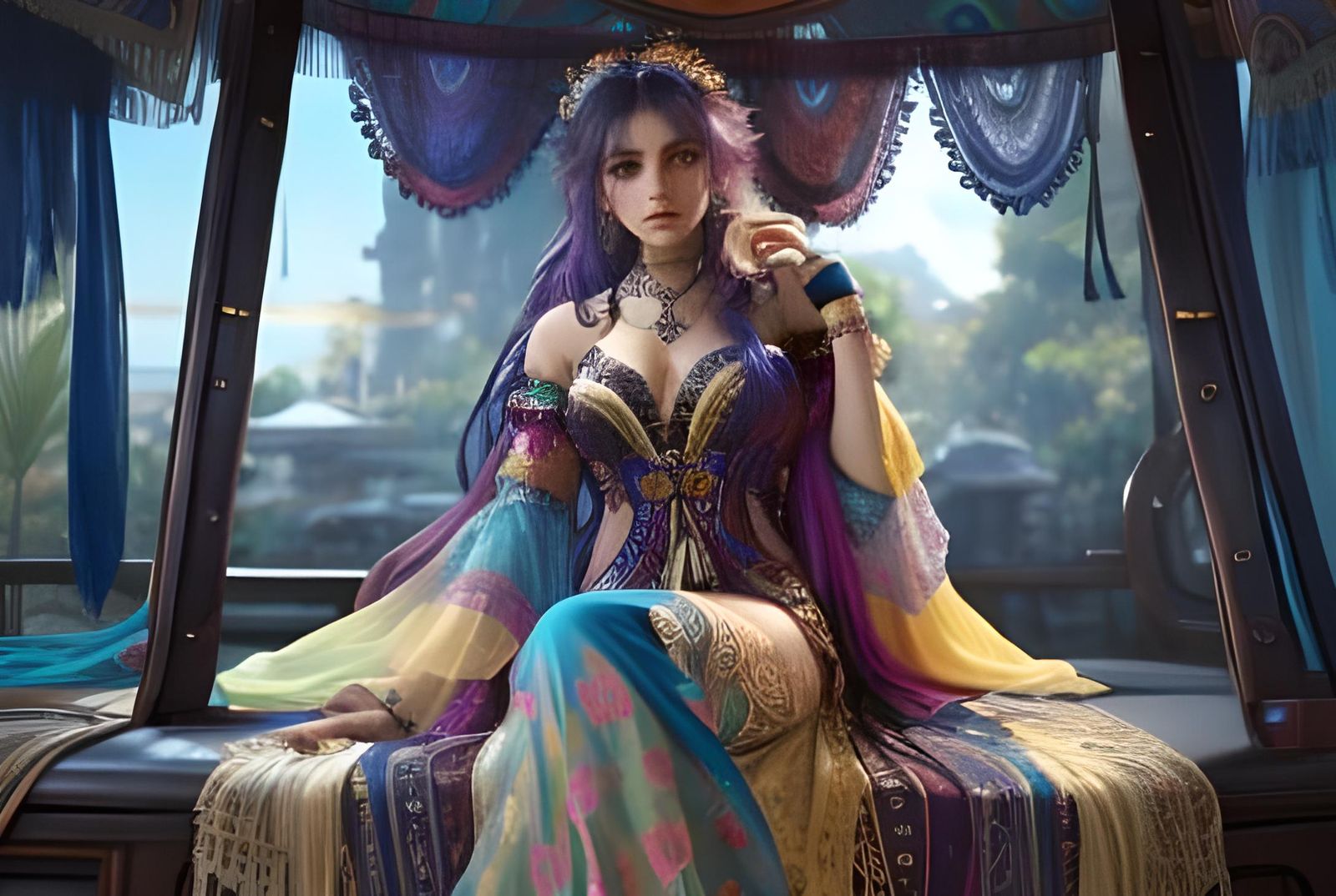 Vibrant Gypsy Woman in Alphonse Mucha Style