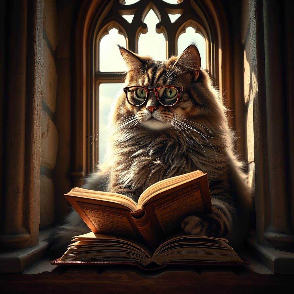 Majestic Maine Coon Cat in Gothic Study