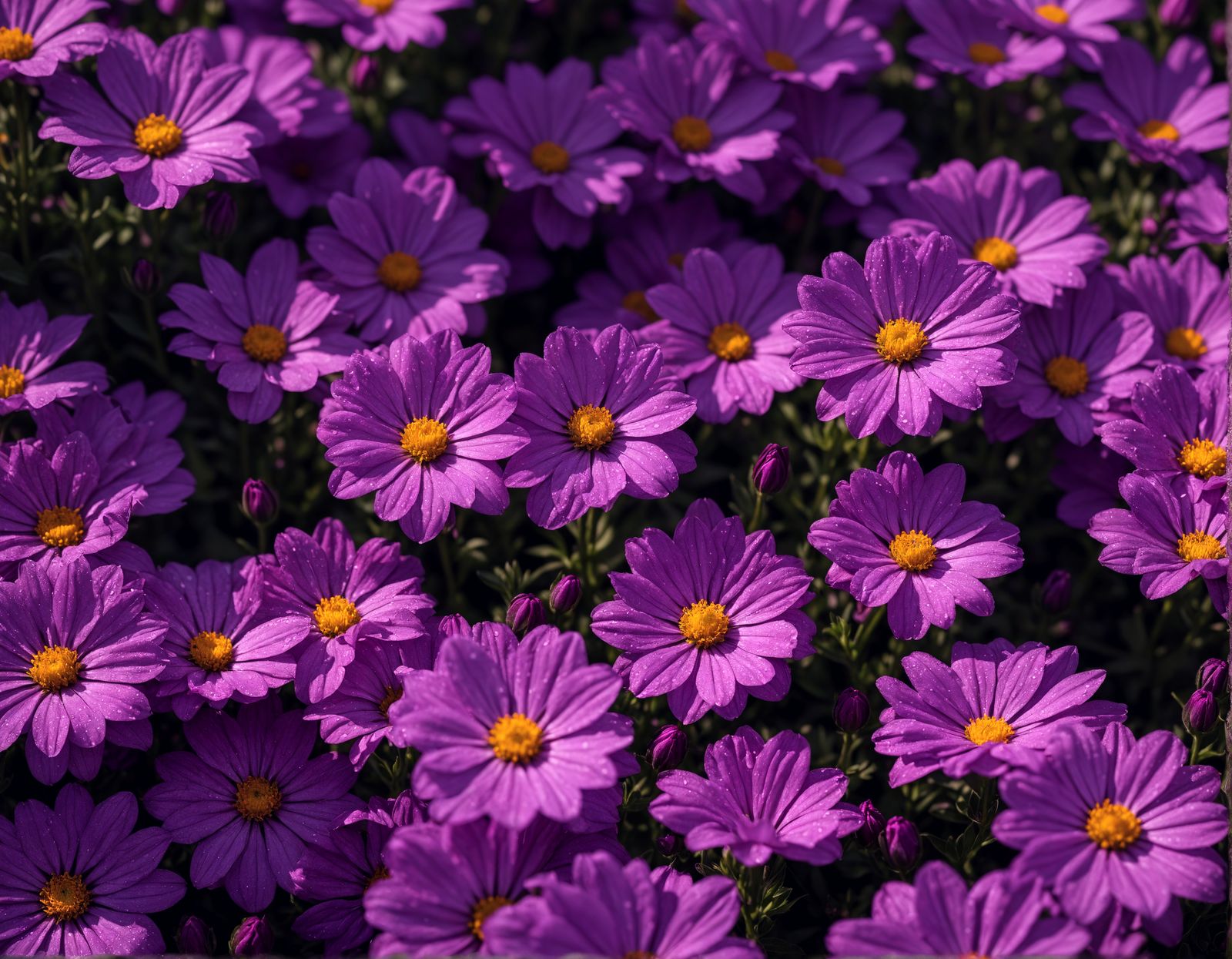 Hyperrealistic Purple Flower Bed in Cinematic Style