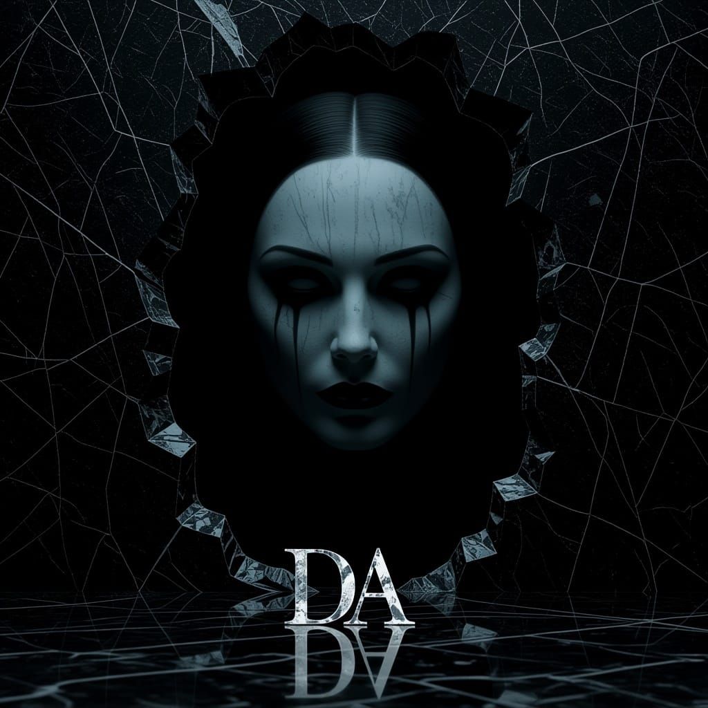 Surreal Ghostly Face in Dark Stone Surrounds DA Logo