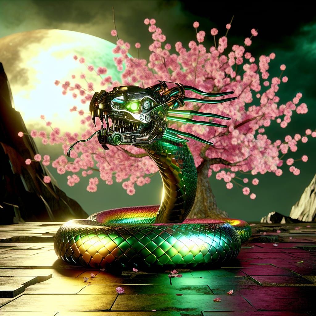 Green and Gold Snake with Mechanized Head