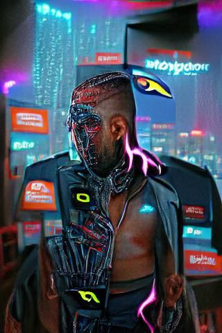 Neon Cyborg in Cyberpunk Cityscape