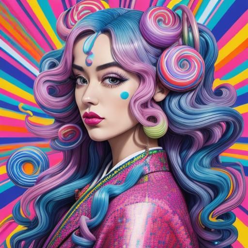 Candy Land Woman with Snake Hair: Pop Art Illustration