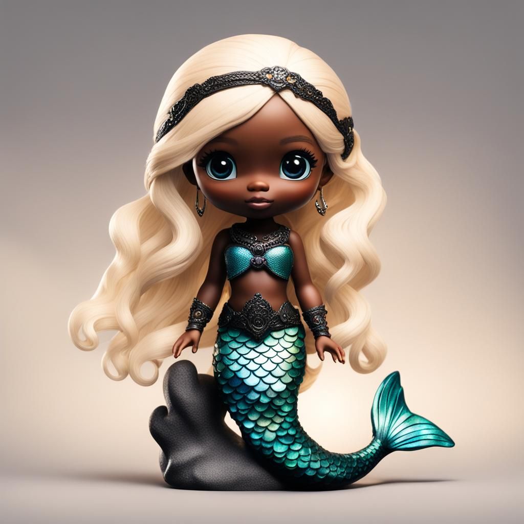 Blonde Chibi Mermaid with Cosmic Iridescence