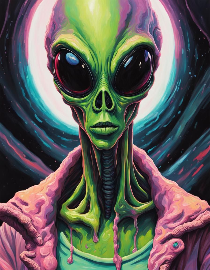 Dope Alien in Oil Gouache, Hacker Style