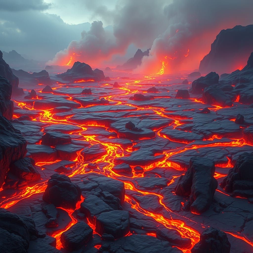 Molten Lava Flows in Dystopian Landscape