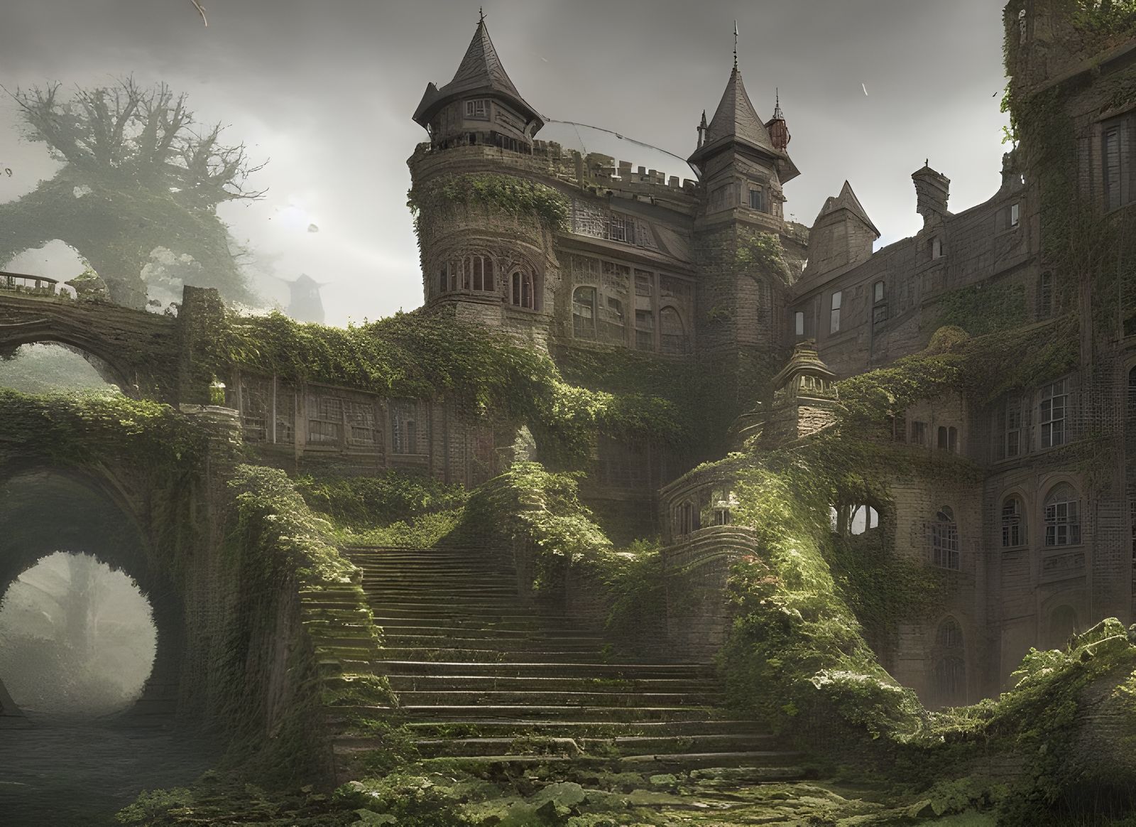 Ivy-Covered Castle: Detailed Matte Painting