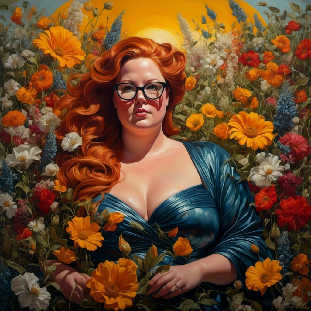 Lush Summer Portrait of Plus-Size Woman in Bloom